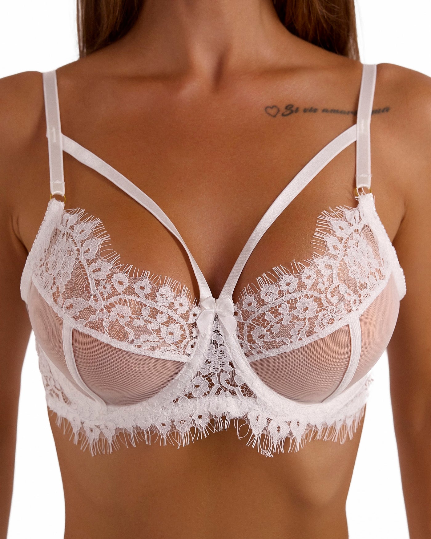 Strap Cage Lace Set, White